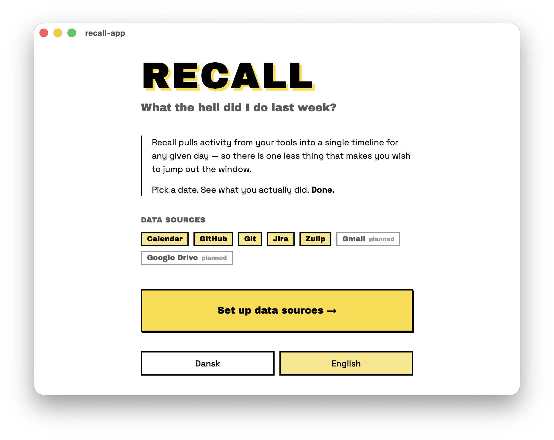 Recall welcome screen