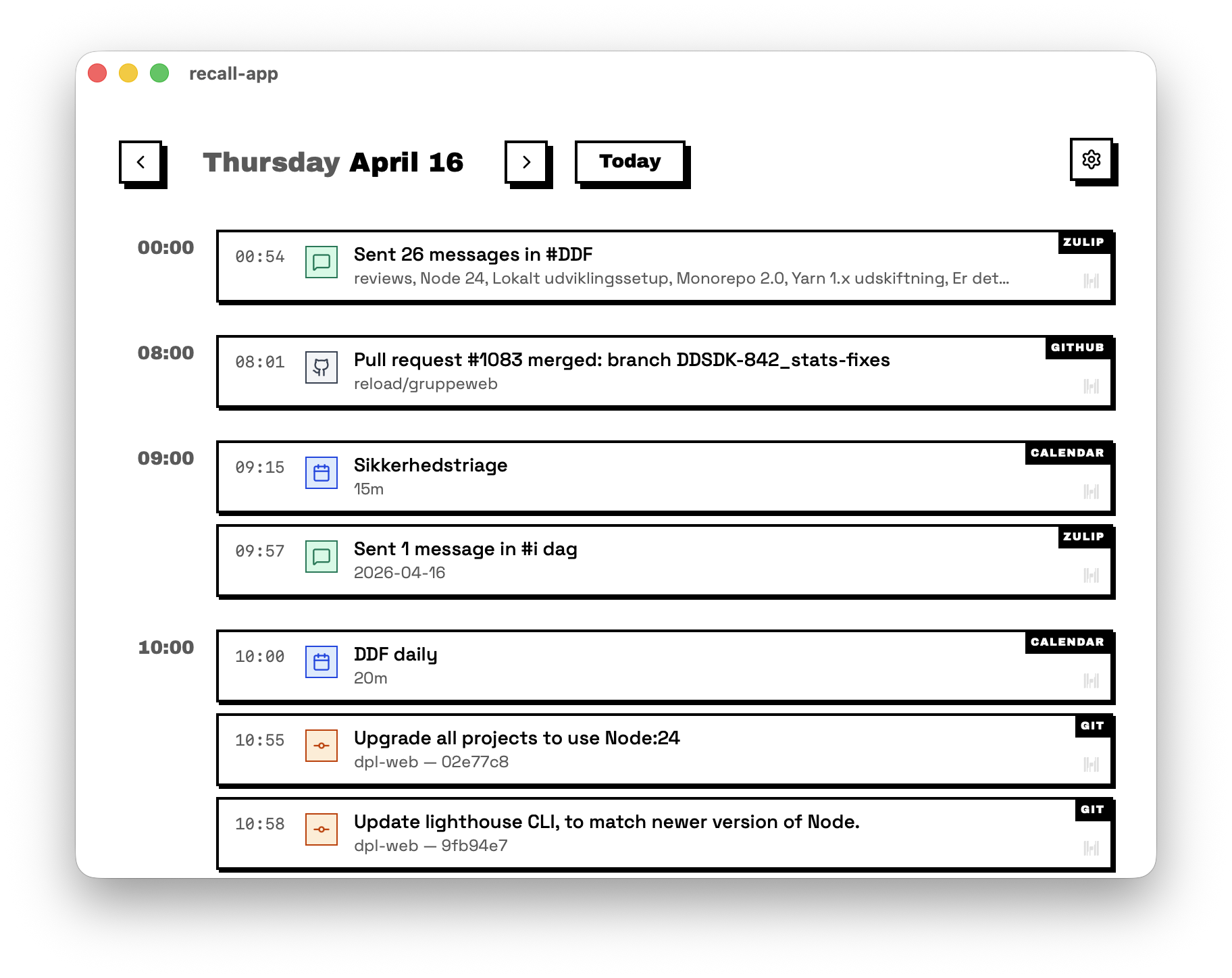 Recall timeline view